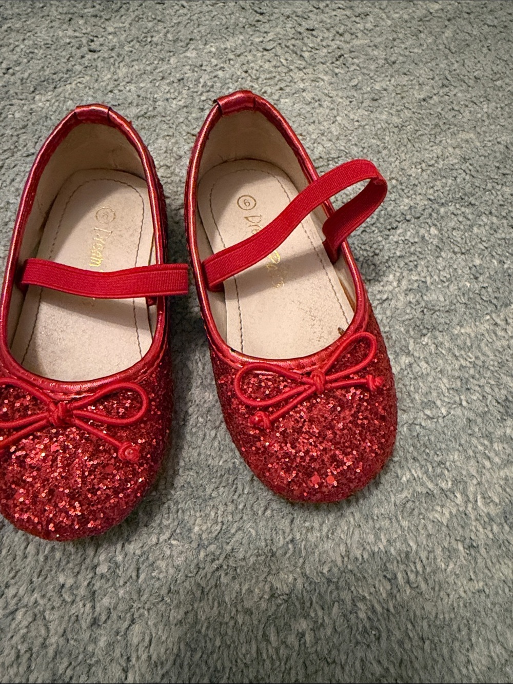 Girls Red Glitter Mary Jane Ballet Flats with Bow